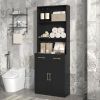 Bathroom Storage Cabinet, Cabinet with Two Doors and Drawers, Adjustable Shelf, Three-layer Open Shelf, MDF Board, Black