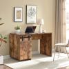 92705 Home Office Desk Distressed Wood One Cabinet Three Shelves Faux Barn Door on Metal Euro Hinges Modesty Panel