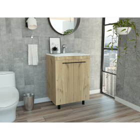 Khari 24" Floor Cabinet, Double Door, Two Shelves -Light Oak