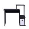 Black Computer Desk with Keyboard Tray and Open Shelving