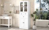 Tall Bathroom Storage Cabinet, Cabinet with Four Doors and Drawers, Adjustable Shelf, MDF Board, White