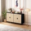 62.20"Elegant and Functional 4-Door Rattan Decorative Storage Cabinet,for Bedroom,Living Room,Office,Easy Assembly,Black
